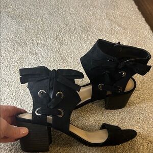 Nine West Black Lace-Up Heeled Sandals